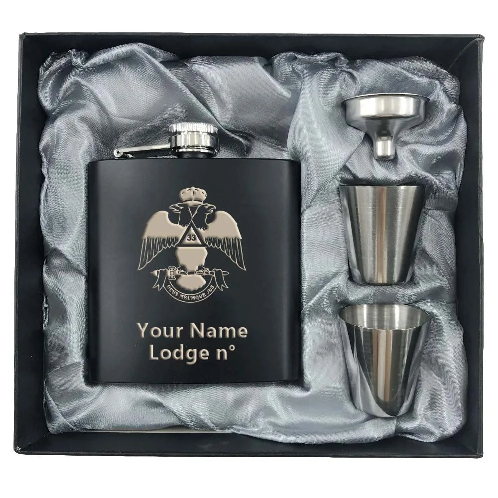 33rd Degree Scottish Rite Flask - Wings Down 2 Shot Glasses & Funnel