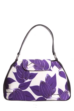 Agnes & Hoss White & Purple Silk Handbag with Floral Print