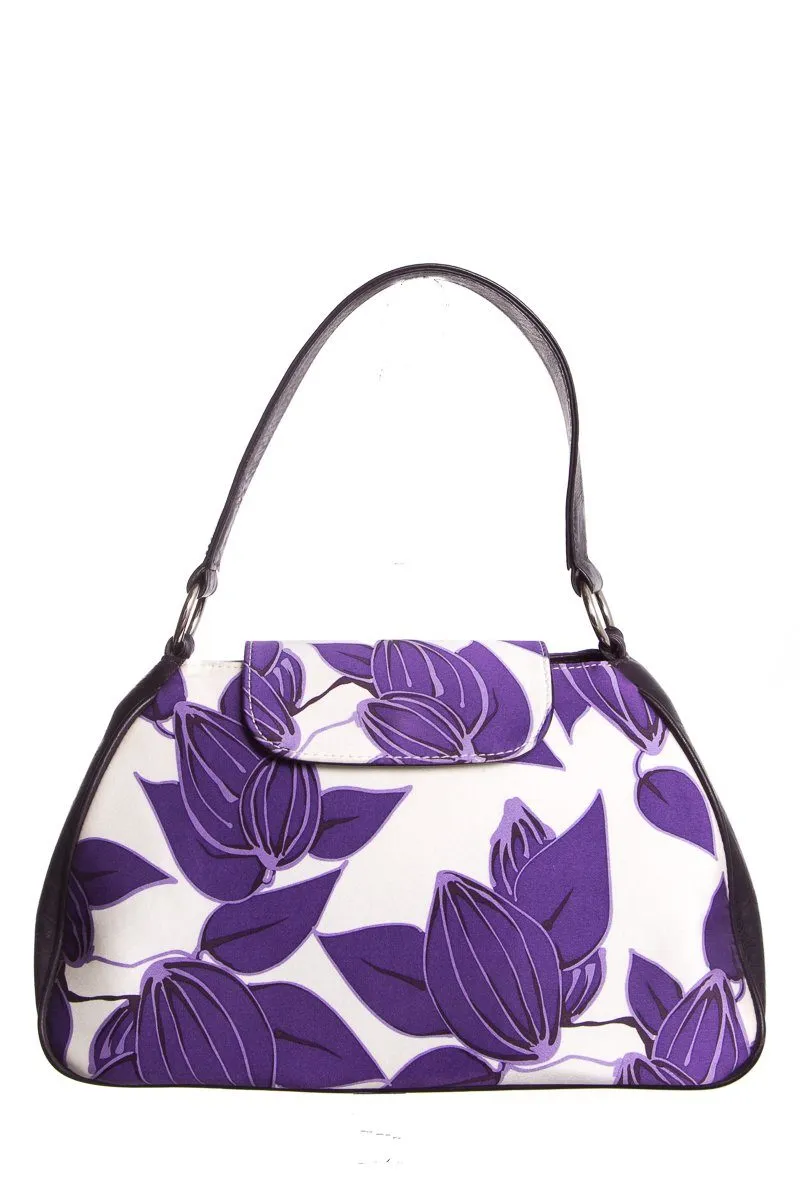 Agnes & Hoss White & Purple Silk Handbag with Floral Print