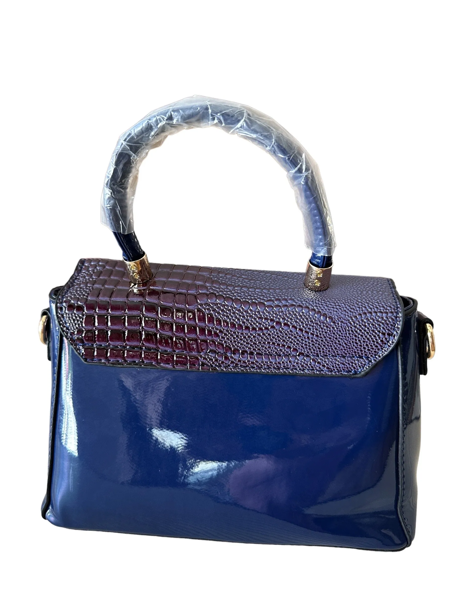 Andrea’s Deals Crocodile Pattern Handbag, Elegant Glossy Tote Bag, Blue