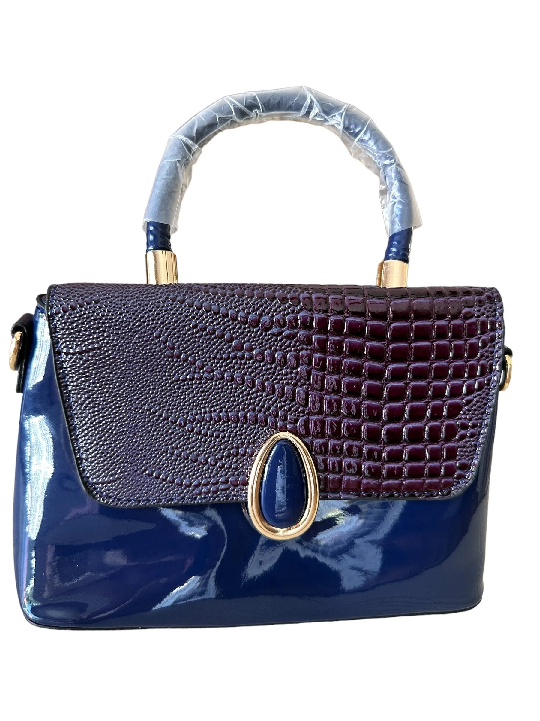 Andrea’s Deals Crocodile Pattern Handbag, Elegant Glossy Tote Bag, Blue