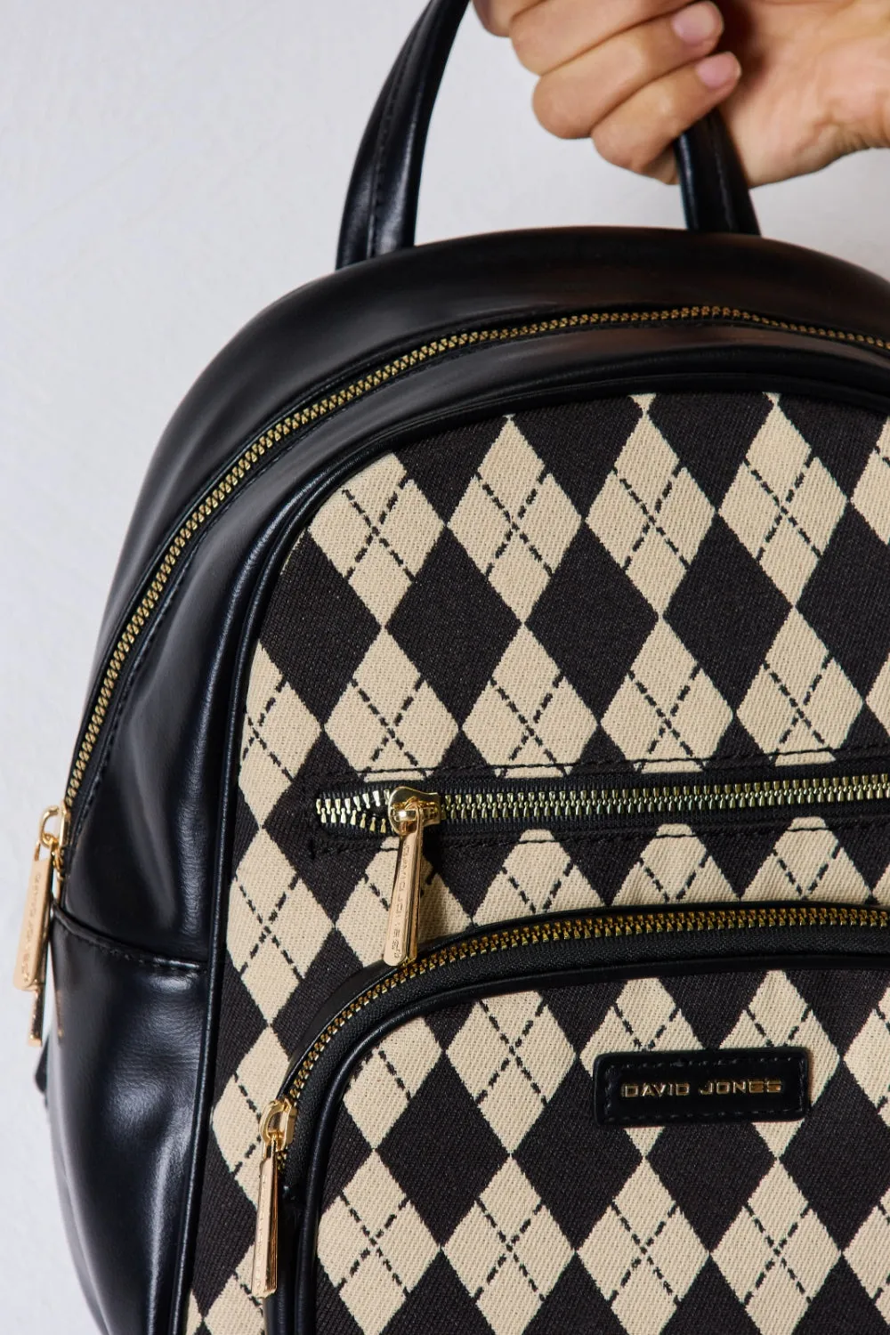 Argyle Pattern PU Leather Backpack