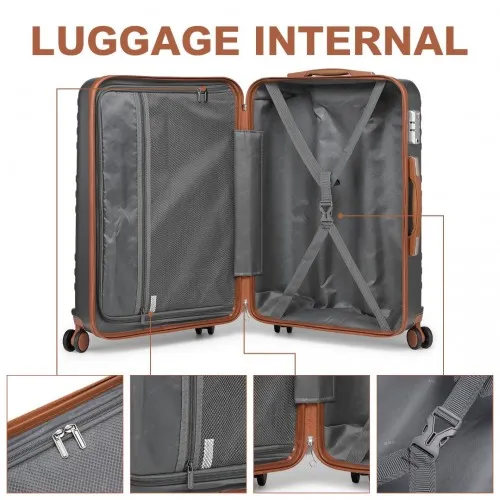 British Traveller 24-Inch Polycarbonate & ABS Hard Shell Suitcase with TSA Lock - Grey & Brown