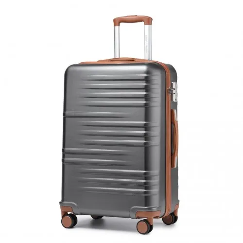 British Traveller 24-Inch Polycarbonate & ABS Hard Shell Suitcase with TSA Lock - Grey & Brown