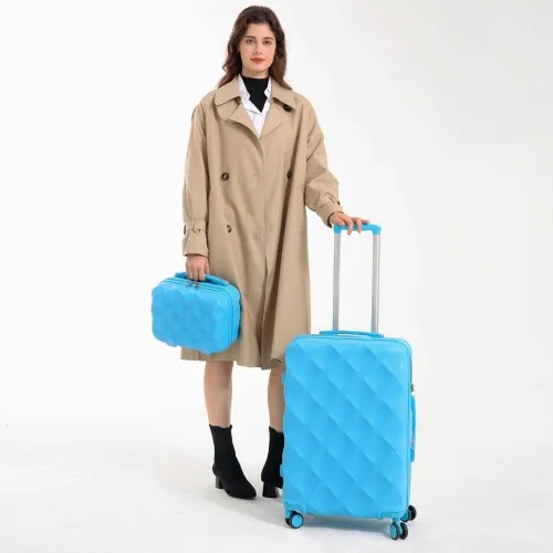 British Traveller 24'' Ultralight Blue Diamond Suitcase with TSA Lock - Durable Polycarbonate & ABS Construction