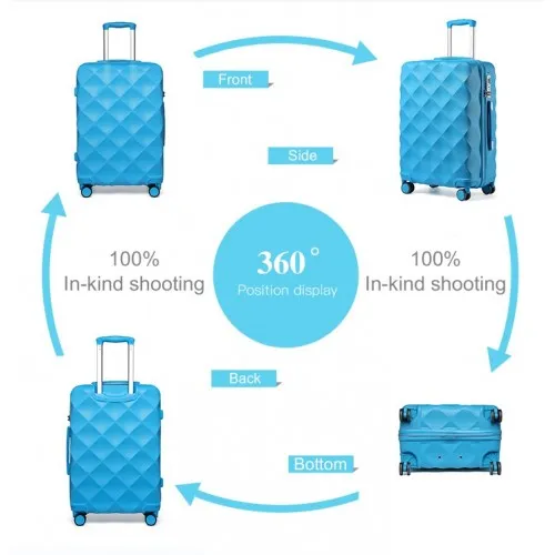 British Traveller 24'' Ultralight Blue Diamond Suitcase with TSA Lock - Durable Polycarbonate & ABS Construction