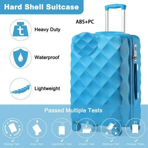 British Traveller 24'' Ultralight Blue Diamond Suitcase with TSA Lock - Durable Polycarbonate & ABS Construction