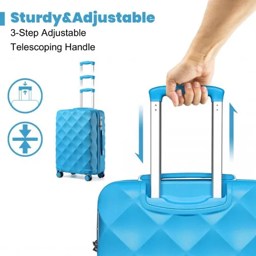 British Traveller 24'' Ultralight Blue Diamond Suitcase with TSA Lock - Durable Polycarbonate & ABS Construction