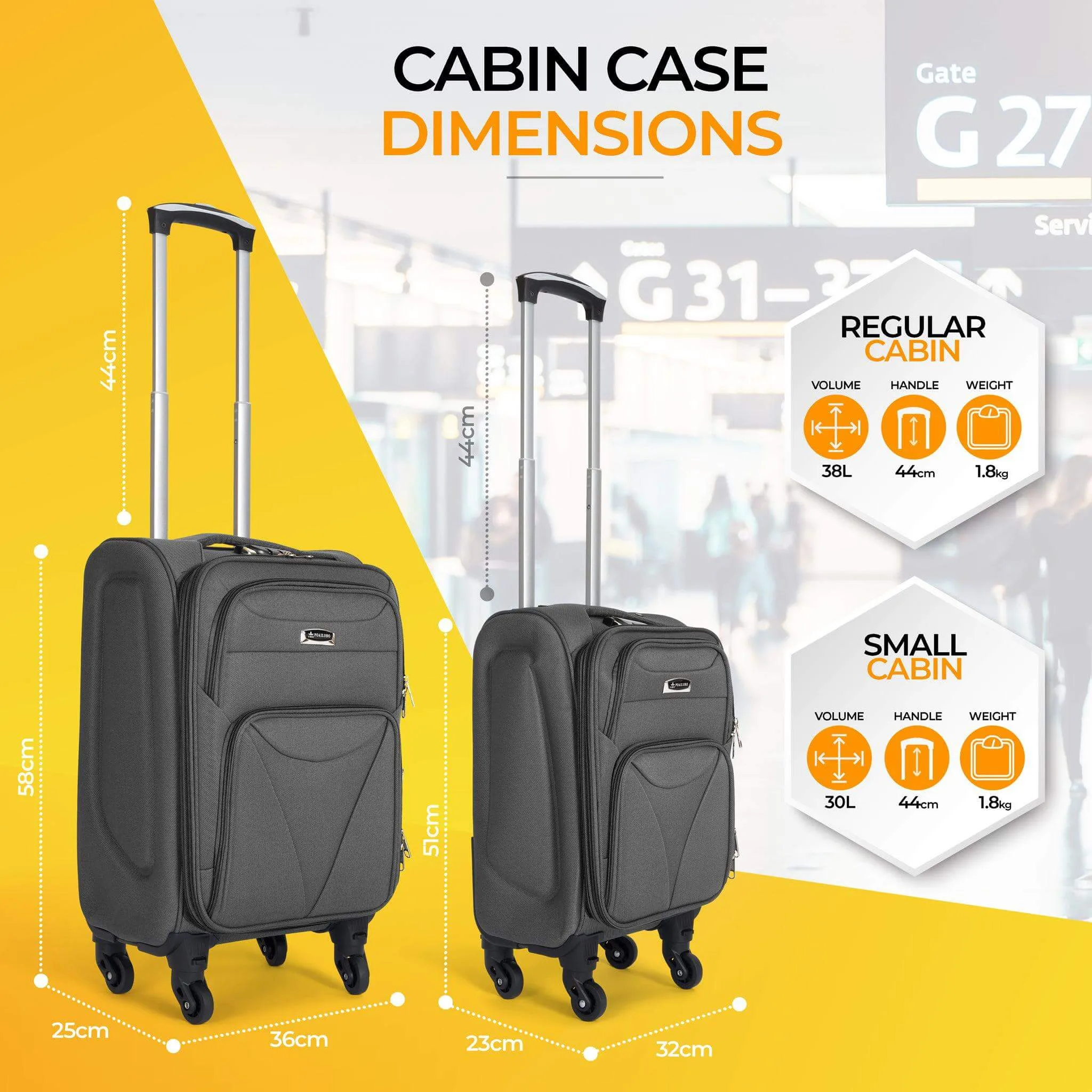 Cabin Bag Luggage Suitcase Set On Wheels Set of 2, Assorted Colours