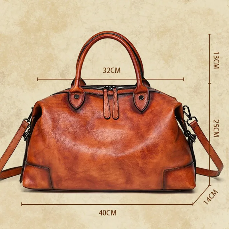 Chic Cowhide Retro Leather Handbag