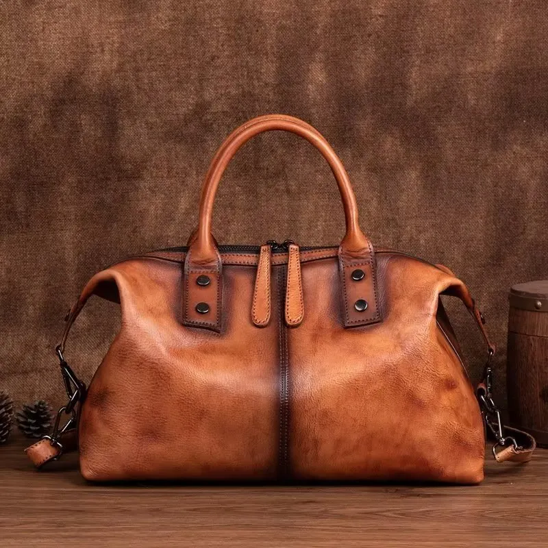 Chic Cowhide Retro Leather Handbag