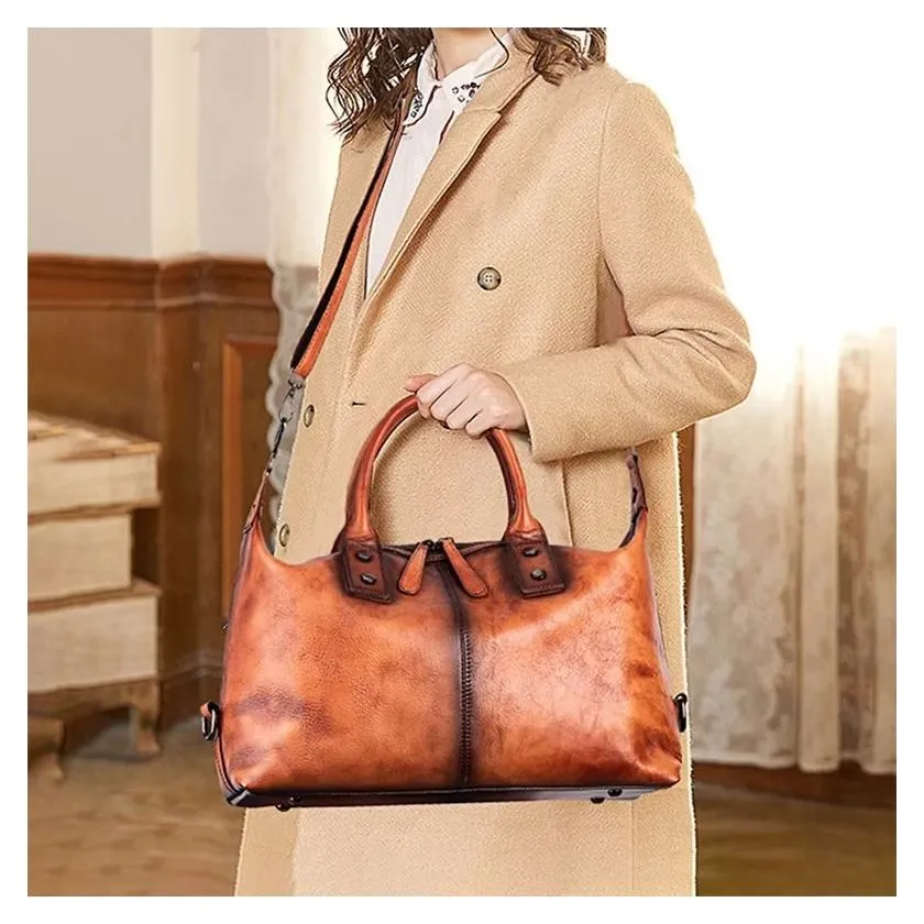 Chic Cowhide Retro Leather Handbag