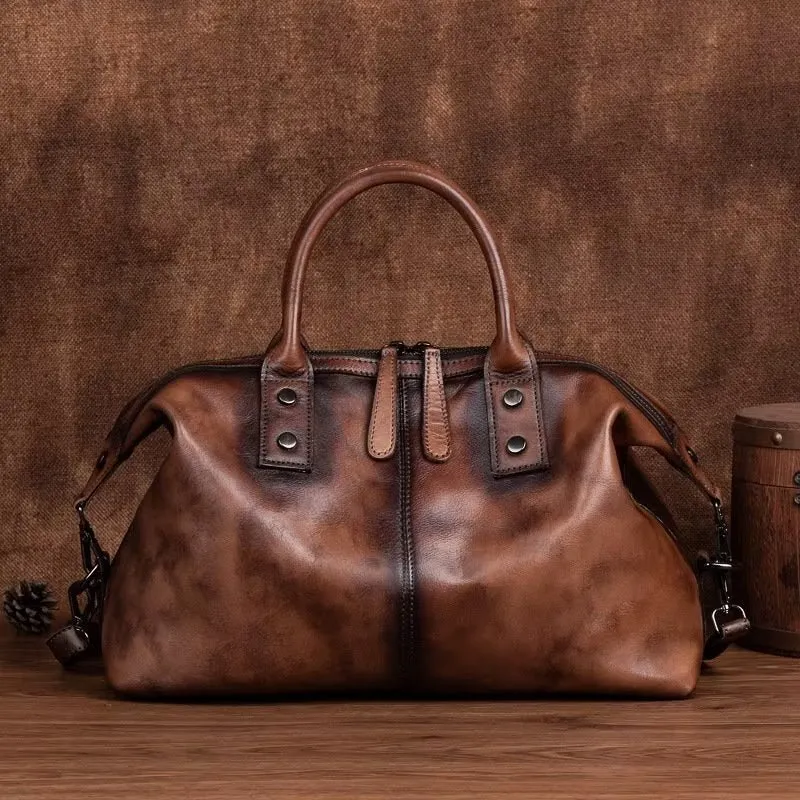 Chic Cowhide Retro Leather Handbag