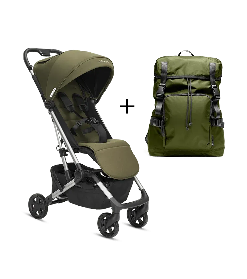 Compact Stroller and Parent Backpack Bundle, Olive