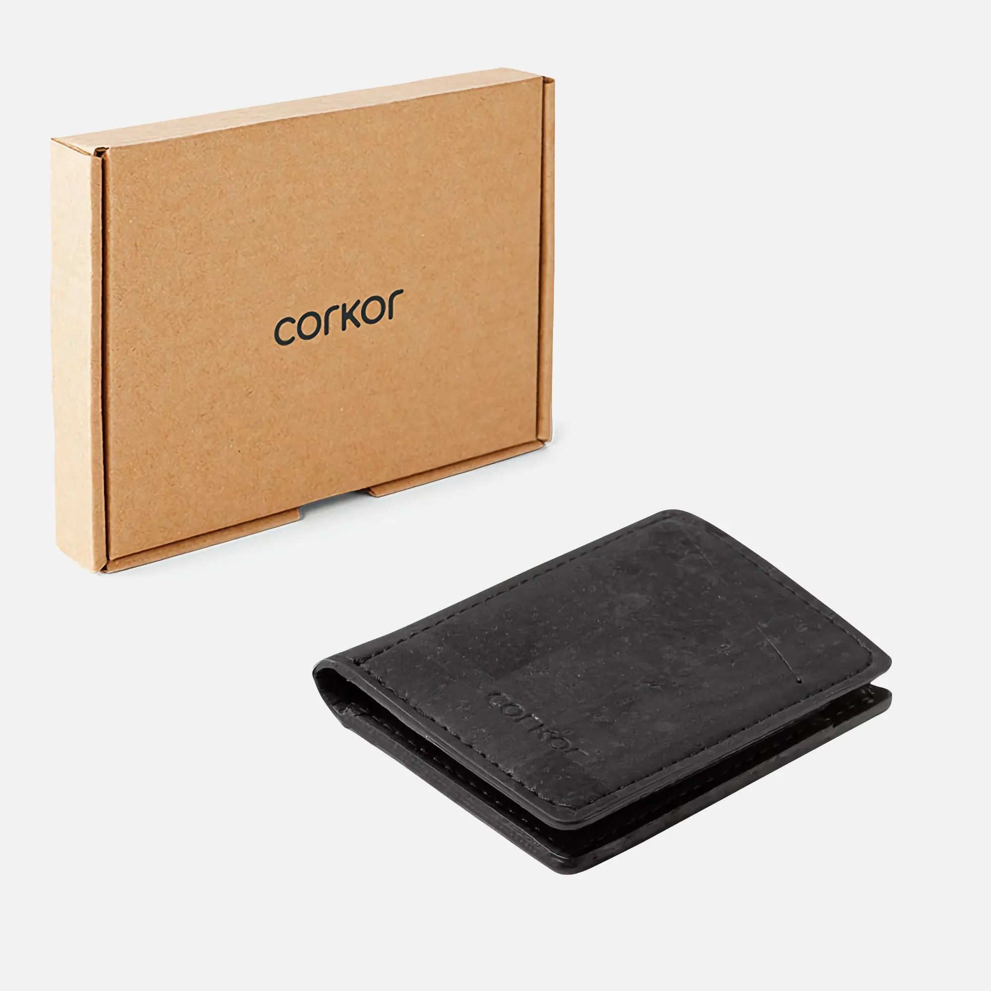 Corkor Vegan Cork Slim Wallet with Coin Pocket, Black