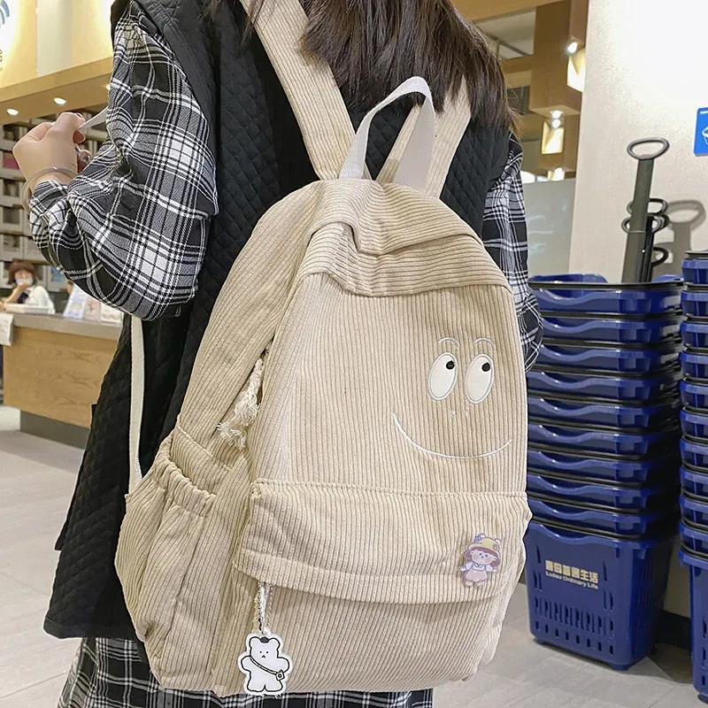 deanwangkt New Female Kawaii Corduroy Laptop College Backpack Trendy Girl Green Cool Cute Bag Fashion Women School Bag Lady Travel Backpack