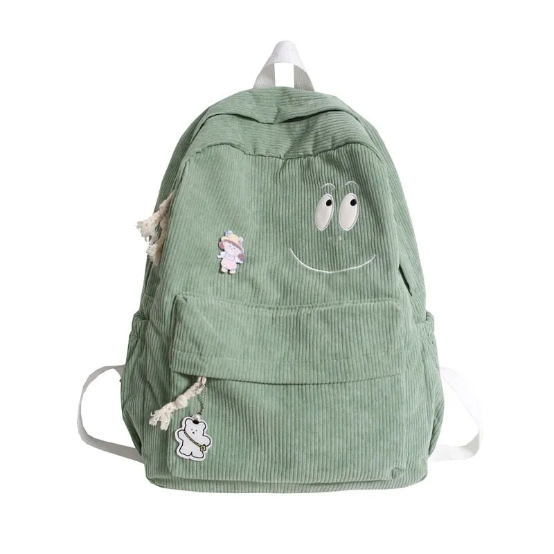 deanwangkt New Female Kawaii Corduroy Laptop College Backpack Trendy Girl Green Cool Cute Bag Fashion Women School Bag Lady Travel Backpack