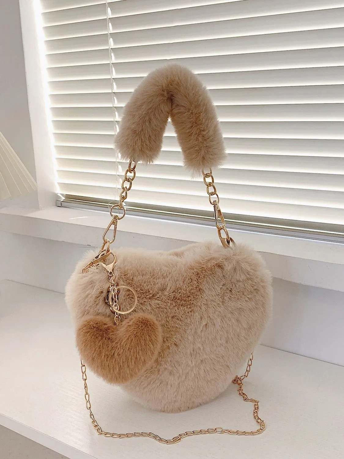 Faux Fur Heart Shaped Handbag