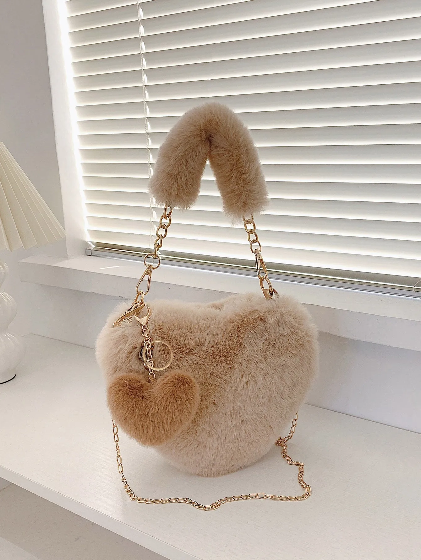 Faux Fur Heart Shaped Handbag