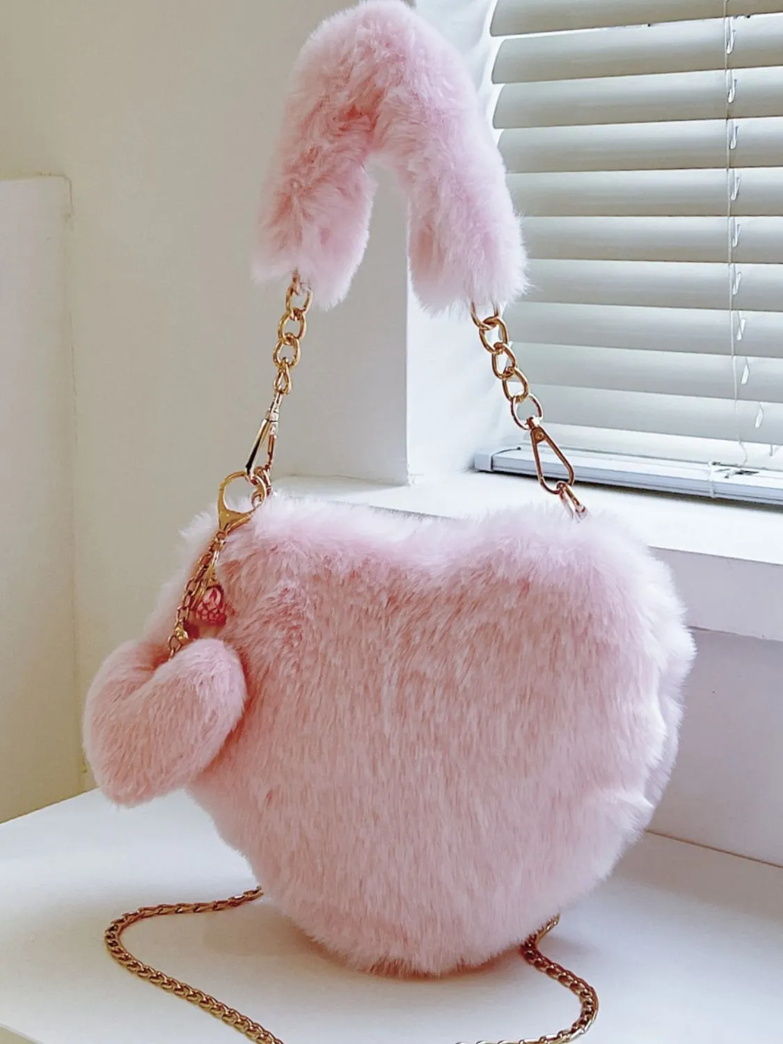 Faux Fur Heart Shaped Handbag