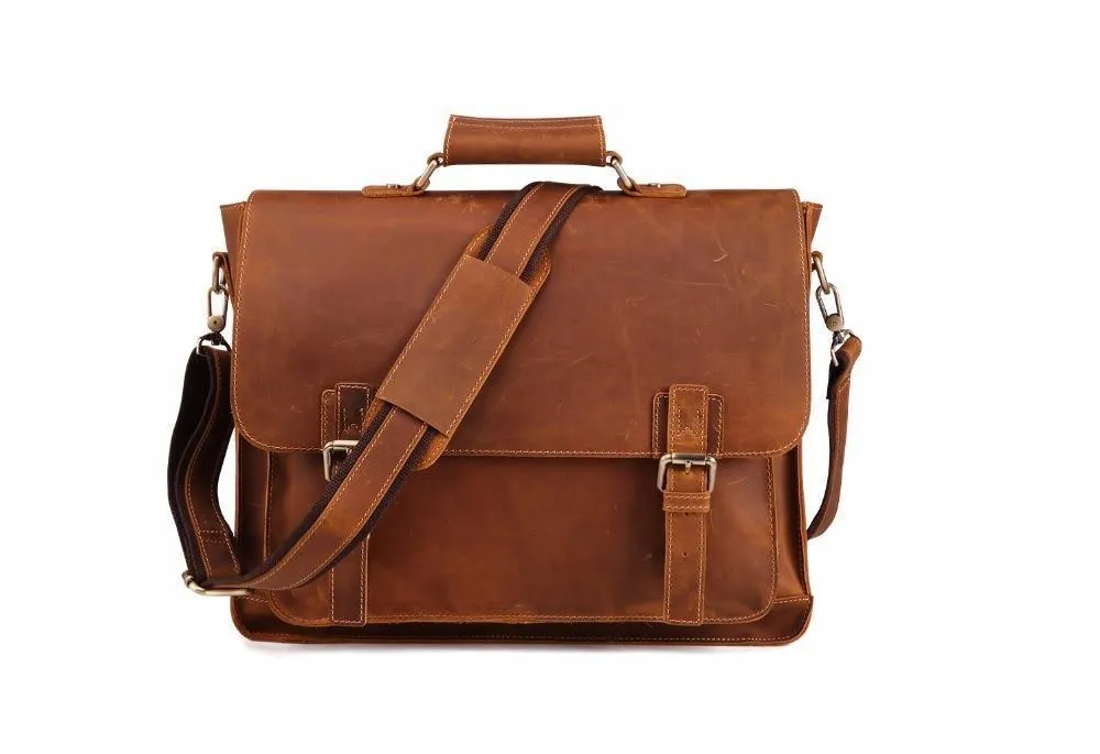 Genuine Leather Mens Briefcase Casual Messenger Laptop Bag