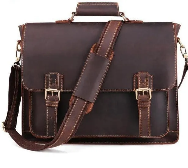 Genuine Leather Mens Briefcase Casual Messenger Laptop Bag