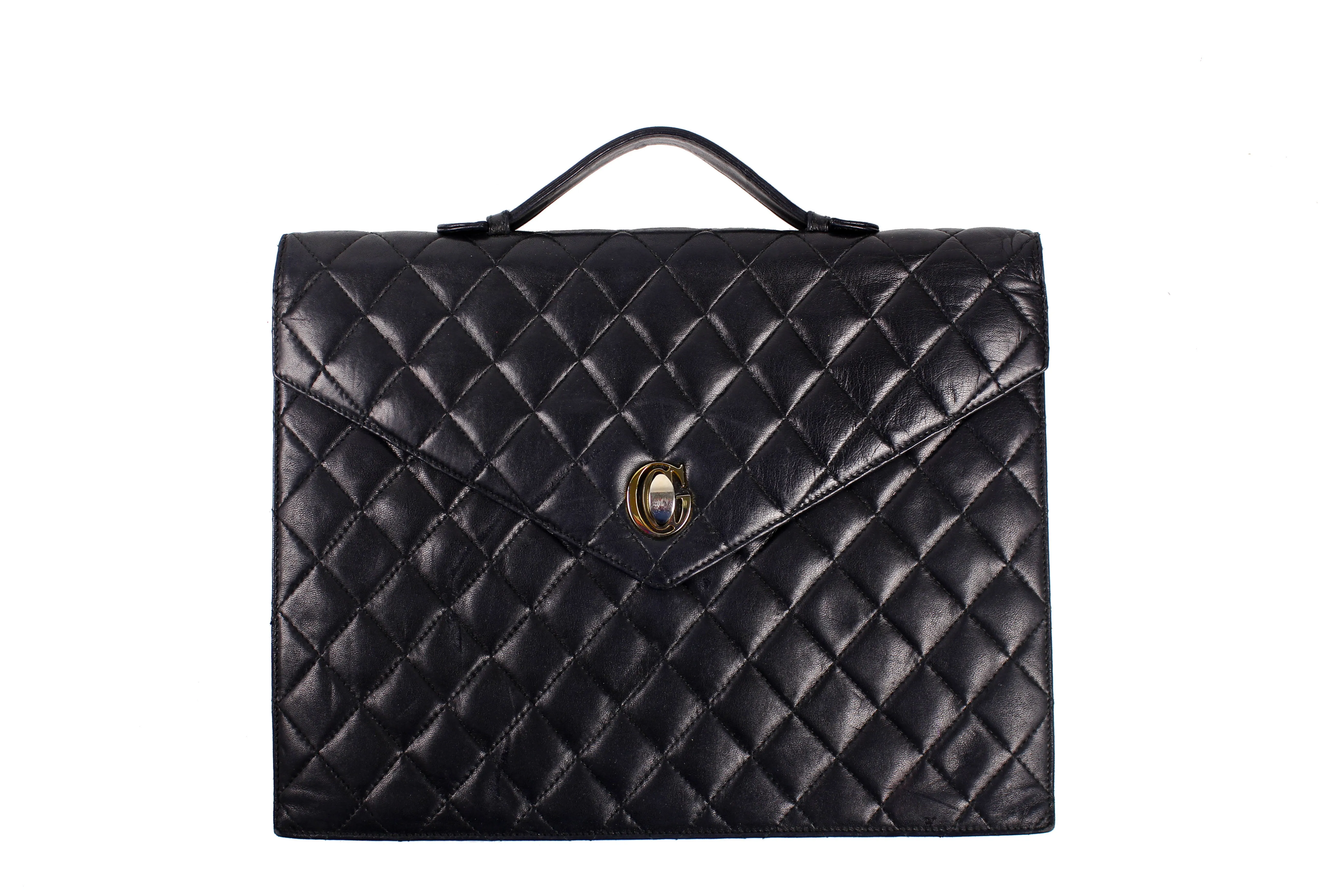 GIORGIO CORSINI black quilted leather briefcase bag