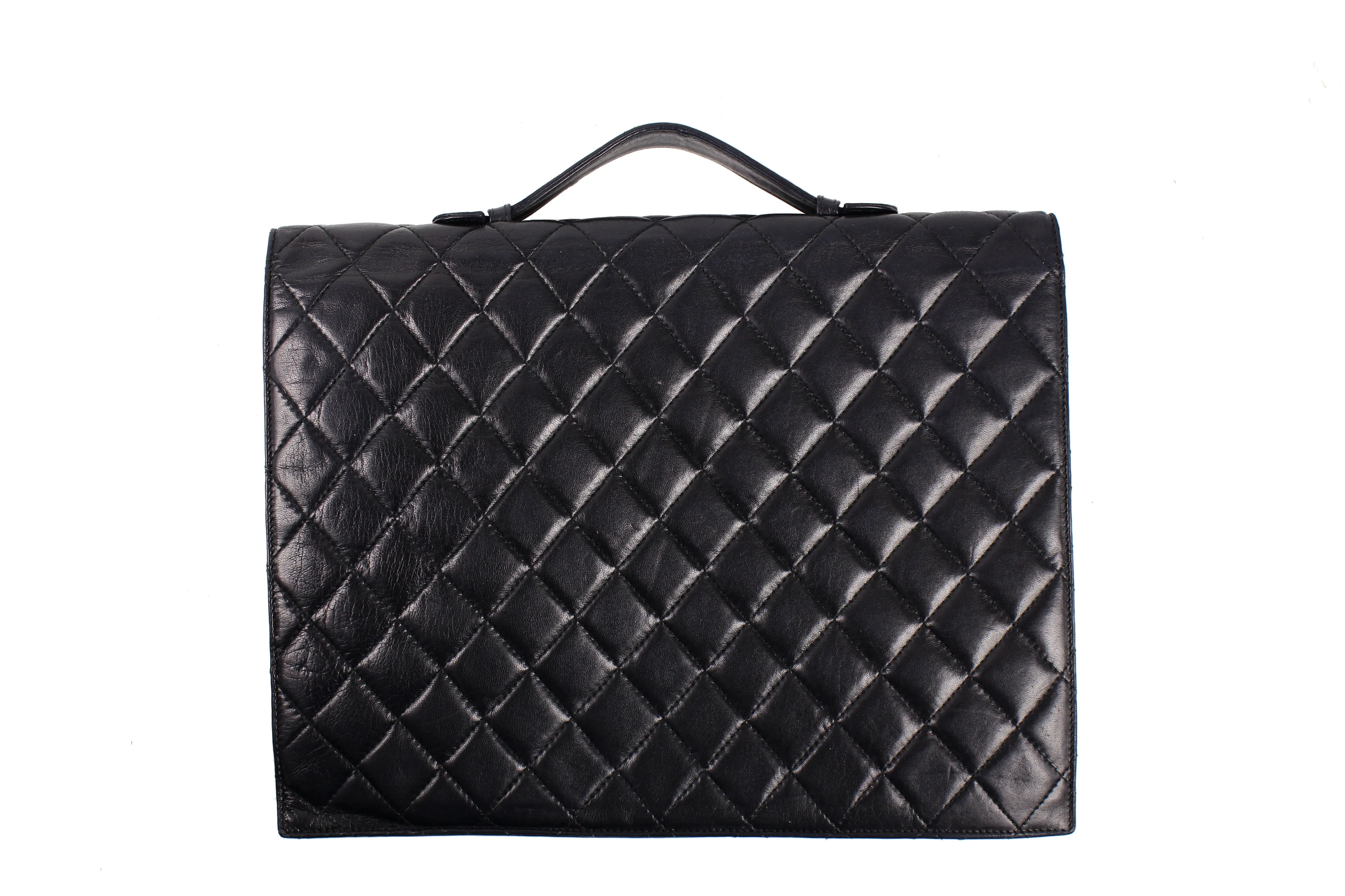 GIORGIO CORSINI black quilted leather briefcase bag