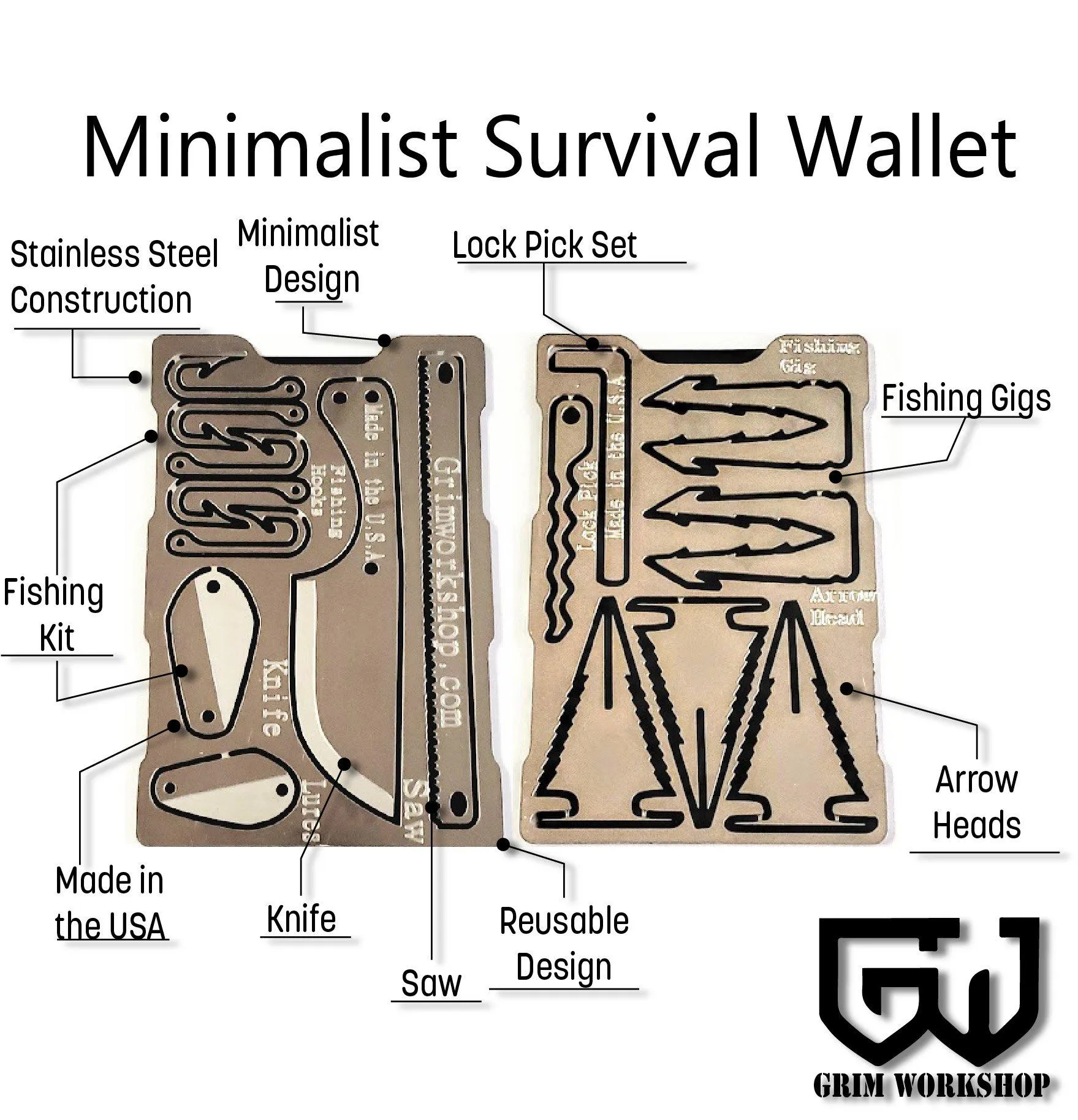 Grim Minimalist Survival Wallet : Multi Tool Wallet with Minimalist Survival Kit