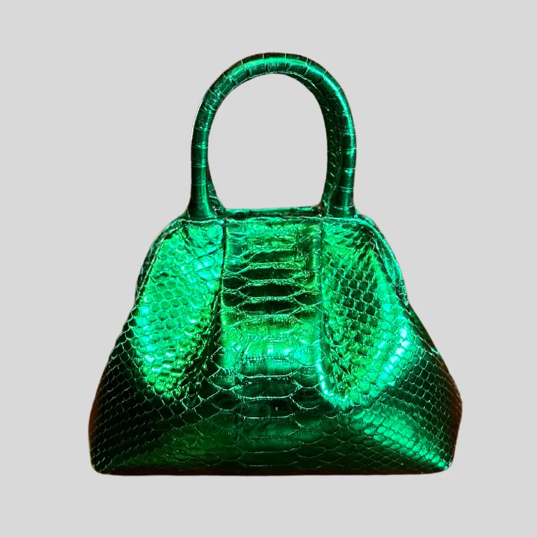 Handbag in Python Leather - Green