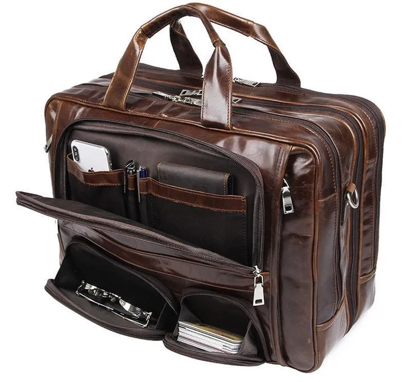 High-Quality Leather Briefcase With 17Inch Laptop