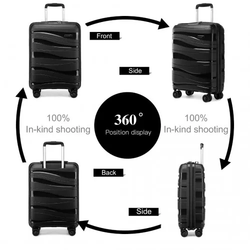 Kono 20 Inch Lightweight Polypropylene Hard Shell Suitcase with TSA Lock - Black | Stylish & Durable Travel Luggage