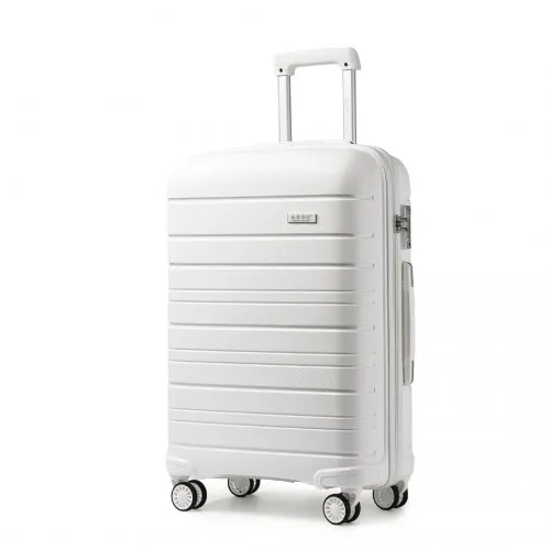 Kono 24 Inch Multi Texture Hard Shell PP Suitcase - Classic Collection - White