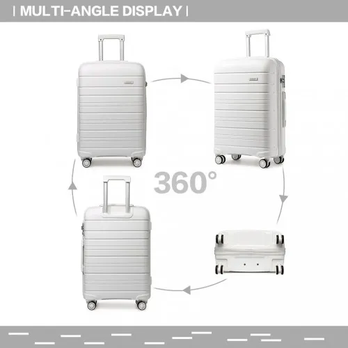 Kono 24 Inch Multi Texture Hard Shell PP Suitcase - Classic Collection - White