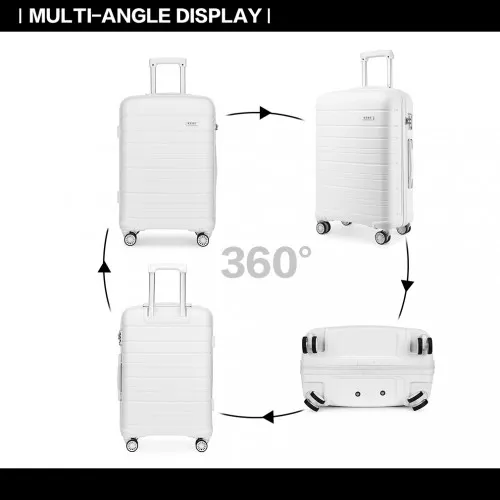 Kono 24 Inch Multi Texture Hard Shell PP Suitcase - Classic Collection - White