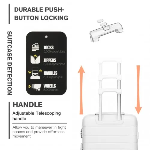 Kono 24 Inch Multi Texture Hard Shell PP Suitcase - Classic Collection - White