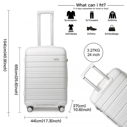 Kono 24 Inch Multi Texture Hard Shell PP Suitcase - Classic Collection - White