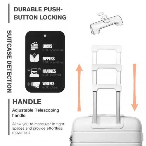 Kono 24 Inch Multi Texture Hard Shell PP Suitcase - Classic Collection - White