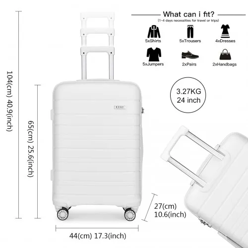 Kono 24 Inch Multi Texture Hard Shell PP Suitcase - Classic Collection - White