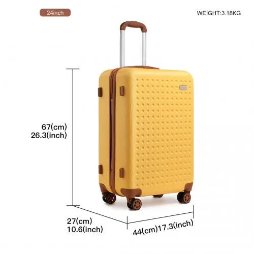 Kono 24-Inch Yellow ABS Hard Shell Suitcase with TSA Lock | Durable Travel Luggage