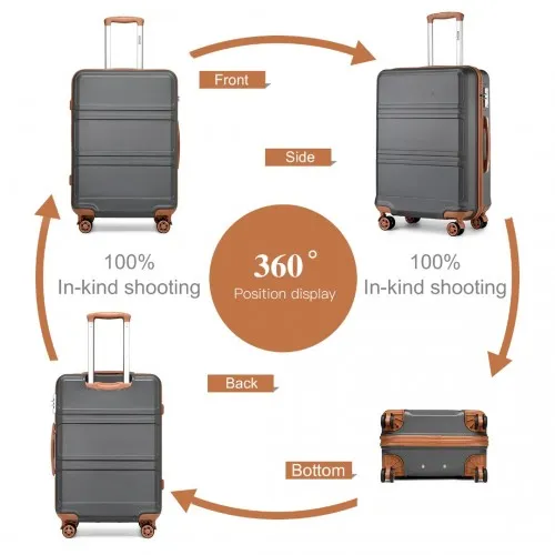 Kono 4-Piece ABS Sculpted Suitcase Set with Vanity Case - Durable, Stylish, Travel Ready - Grey and Brown