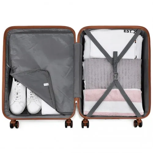 Kono 4-Piece ABS Sculpted Suitcase Set with Vanity Case - Durable, Stylish, Travel Ready - Grey and Brown