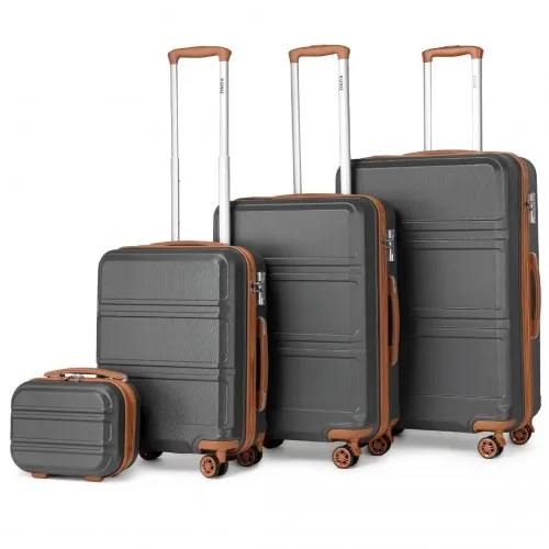 Kono 4-Piece ABS Sculpted Suitcase Set with Vanity Case - Durable, Stylish, Travel Ready - Grey and Brown