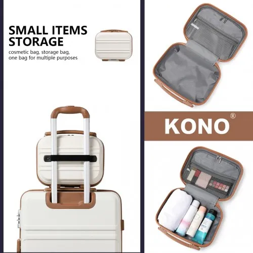 Kono 6 Piece ABS Suitcase Set with 360° Wheels, Vanity Case, Weekend Bag, and Toiletry Bag - Cream