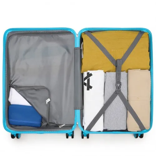 Kono ABS 24 Inch Sculpted Horizontal Design Suitcase - Stylish & Durable Blue Travel Luggage