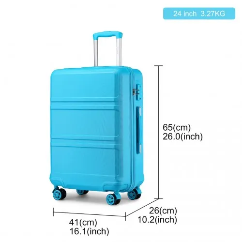 Kono ABS 24 Inch Sculpted Horizontal Design Suitcase - Stylish & Durable Blue Travel Luggage