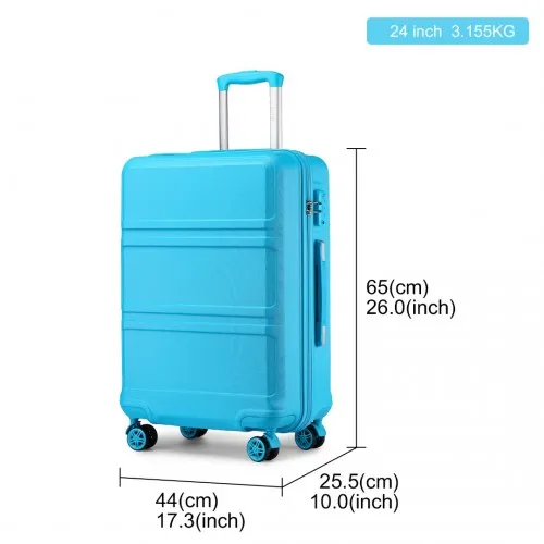 Kono ABS 24 Inch Sculpted Horizontal Design Suitcase - Stylish & Durable Blue Travel Luggage