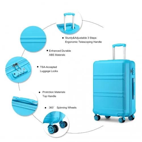 Kono ABS 24 Inch Sculpted Horizontal Design Suitcase - Stylish & Durable Blue Travel Luggage