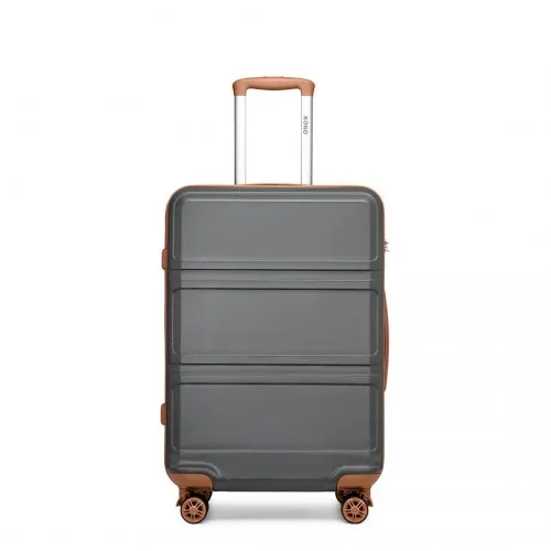 Kono ABS 28 Inch Sculpted Suitcase in Grey and Brown with 360° Wheels & TSA Lock