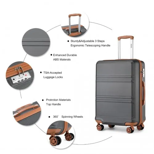 Kono ABS 28 Inch Sculpted Suitcase in Grey and Brown with 360° Wheels & TSA Lock